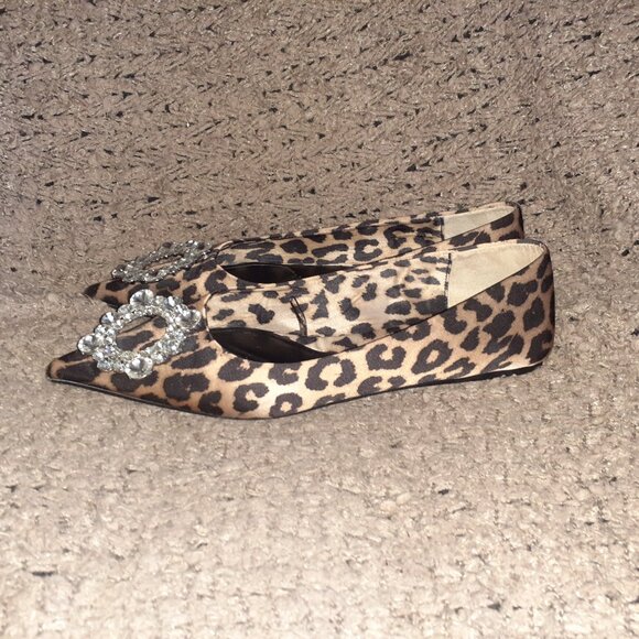 ZARA-RHINESTONE EMBELLISHED ANIMAL PRINT BALLET POINTED FLAT-Sz 39/8.5-Excellent - Picture 2 of 8